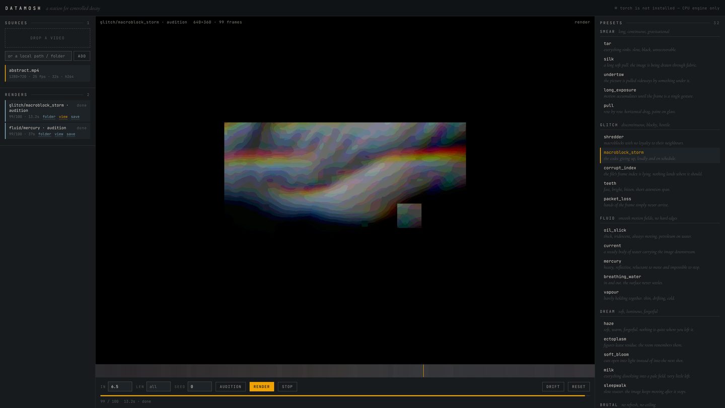 datamosh station: glitch · macroblock storm