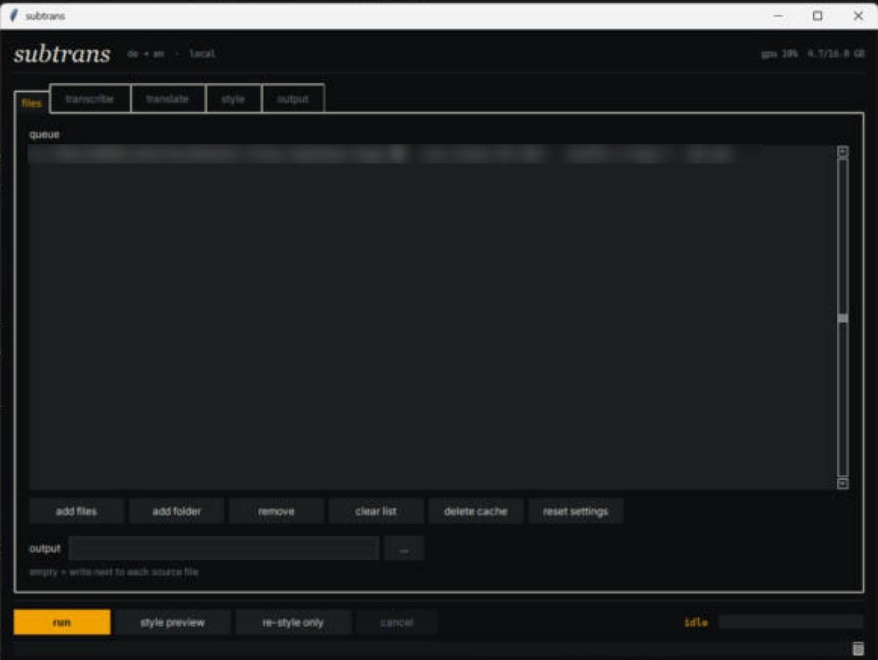 subtrans: files · queue