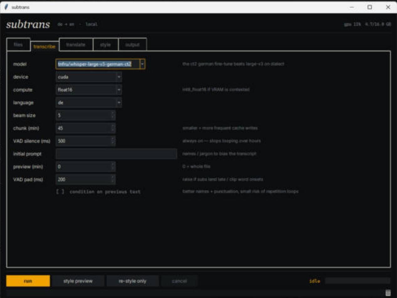subtrans: transcribe